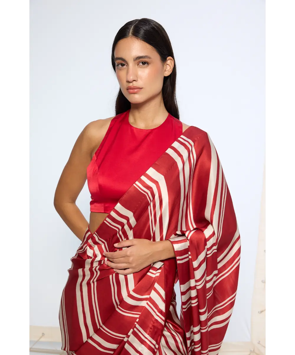 EKAYA BANARAS - Red Silk Striped Saree